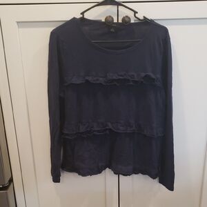 J. Crew Navy Long Sleeve Ruffle Tee